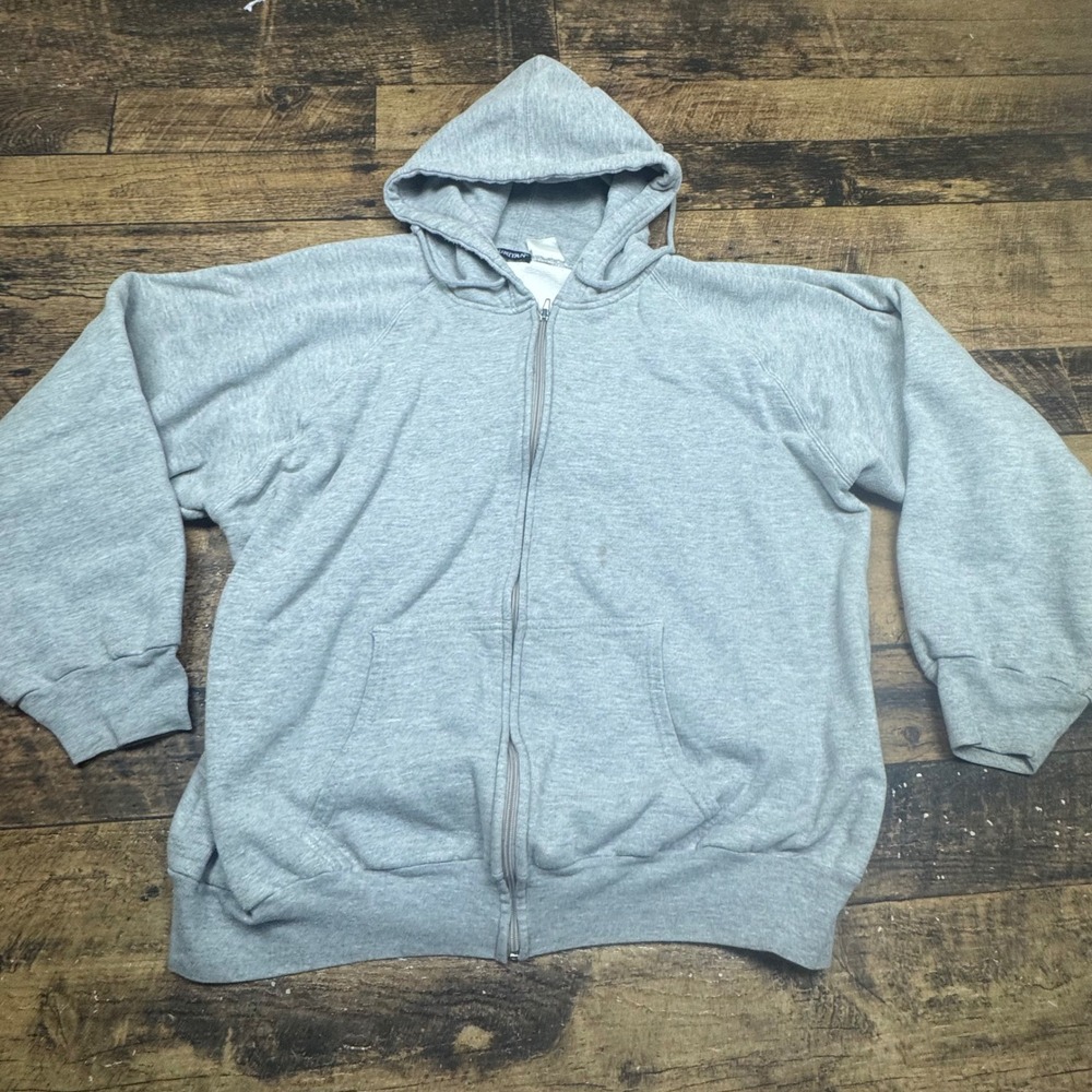 Puritan Mens Gray‎ Full Zip Hoodie Sweatshirt waffle knit Size XL